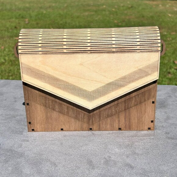 Handcrafted Wooden Geometric Clutch With Adjustable Strap - Picture 6 of 10